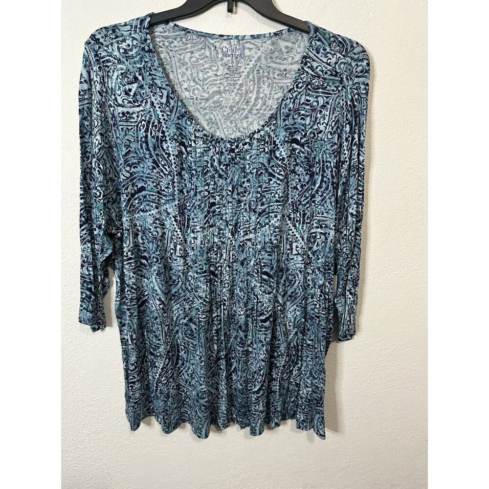 Croft & Barrow Light Blue Paisley Pattern Pleated Front Top Shirt Size 2XL